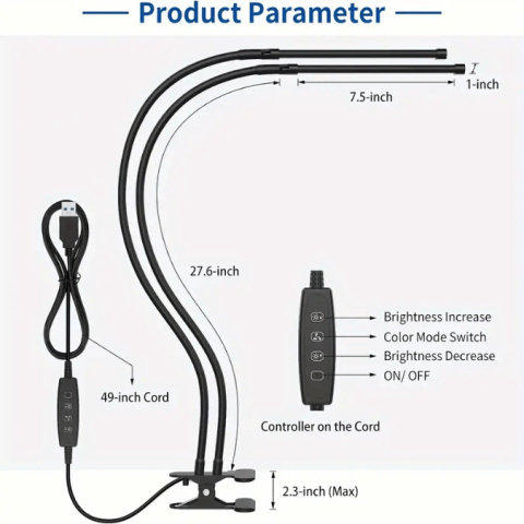 Lampa biurkowa LED z dwoma głowicami KZ zasilana przez USB